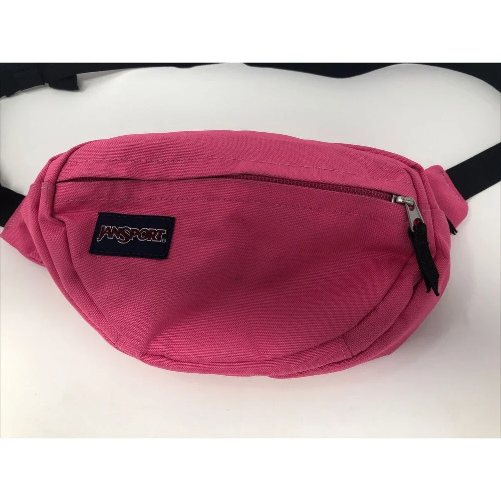 Jansport Neon Pink Canvas Full Zip Fanny Pack Adjustable Waist 2 Pocket Y2K 90s